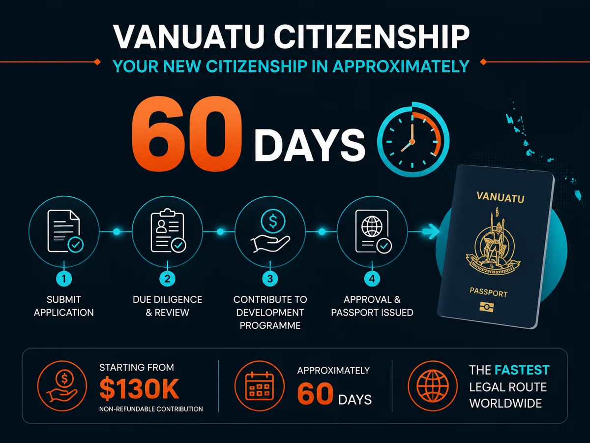 Vanuatu citizenship-by-investment timeline of approximately 60 days