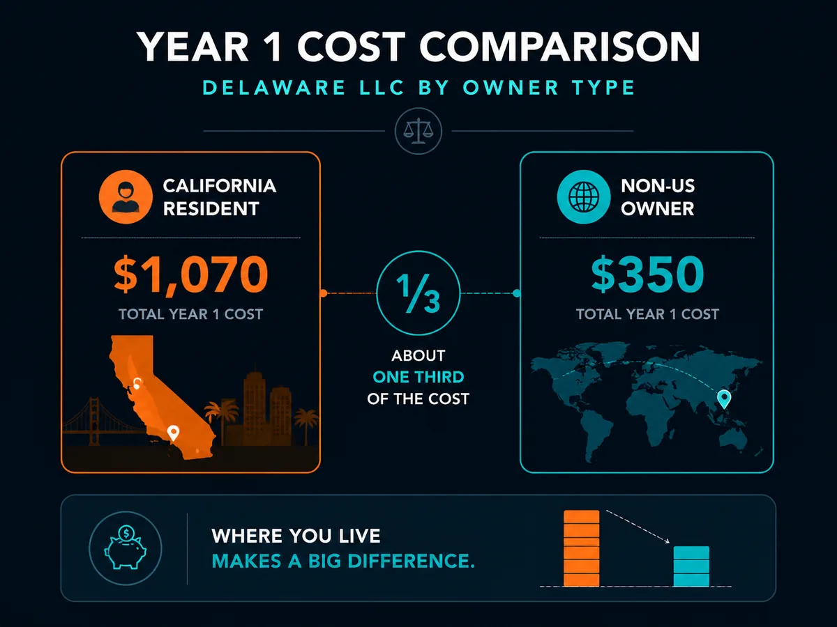 Year 1 cost comparison for Delaware LLC by owner type