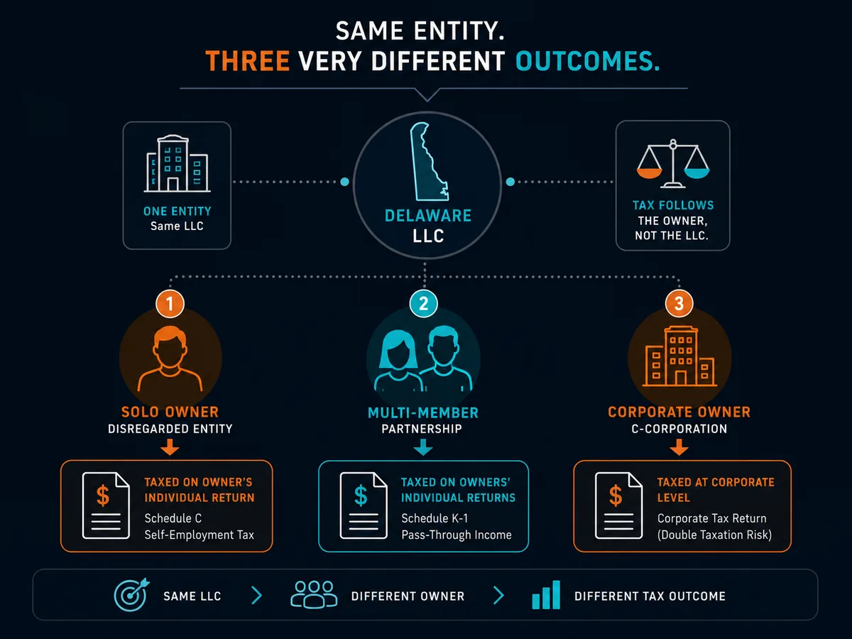 How a Delaware LLC is treated for three owner profiles