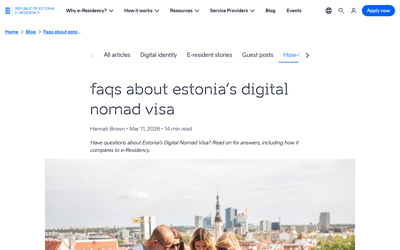 Estonia's e-Residency FAQ article about the digital nomad visa, dated 11 March 2026