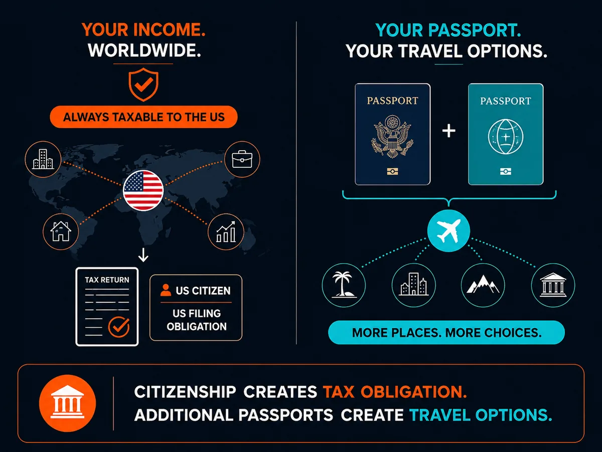 The US taxes citizens on worldwide income regardless of a second passport