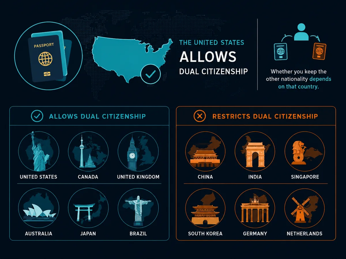 Examples of countries that allow versus restrict dual citizenship
