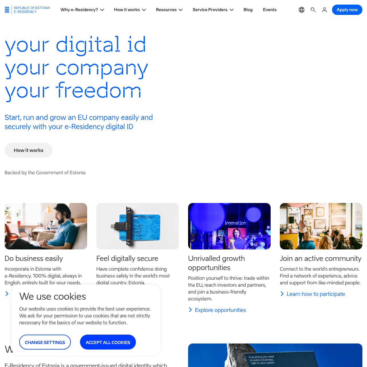 Official e-Residency of Estonia government website homepage