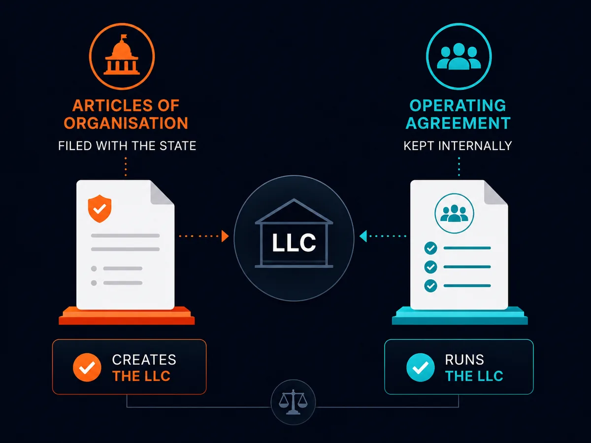 Articles of organisation are filed with the state; the operating agreement is kept internally