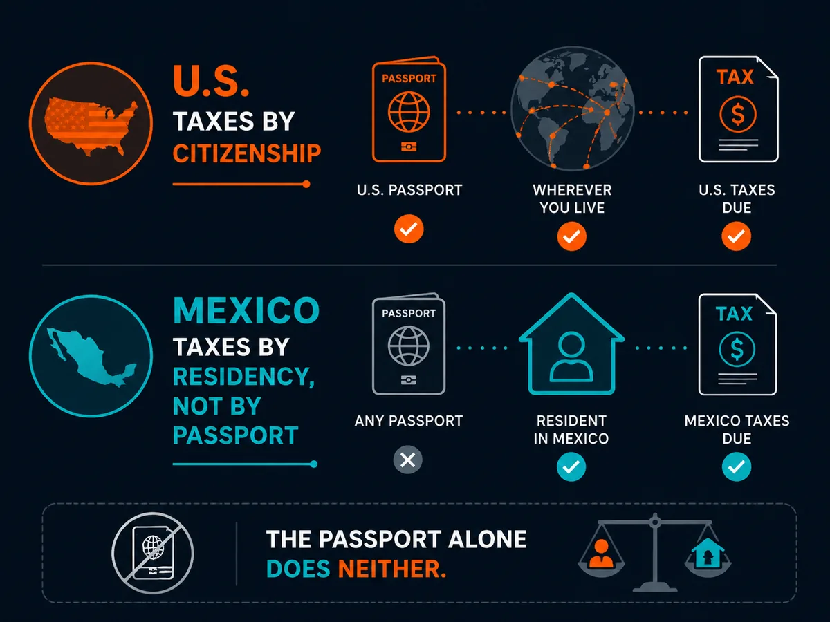 US taxes by citizenship; Mexico taxes by residency, not by passport