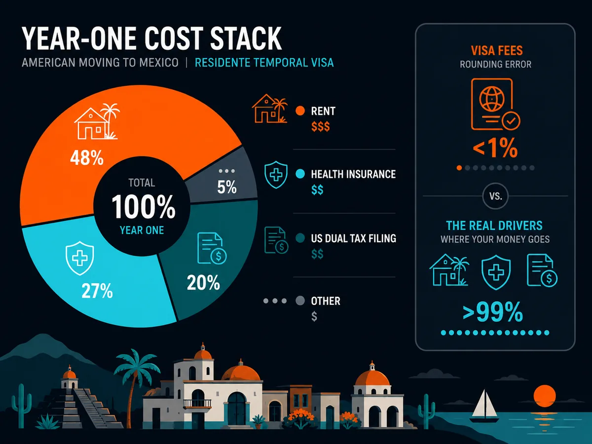 Year-one cost stack for an American moving to Mexico on the Residente Temporal visa