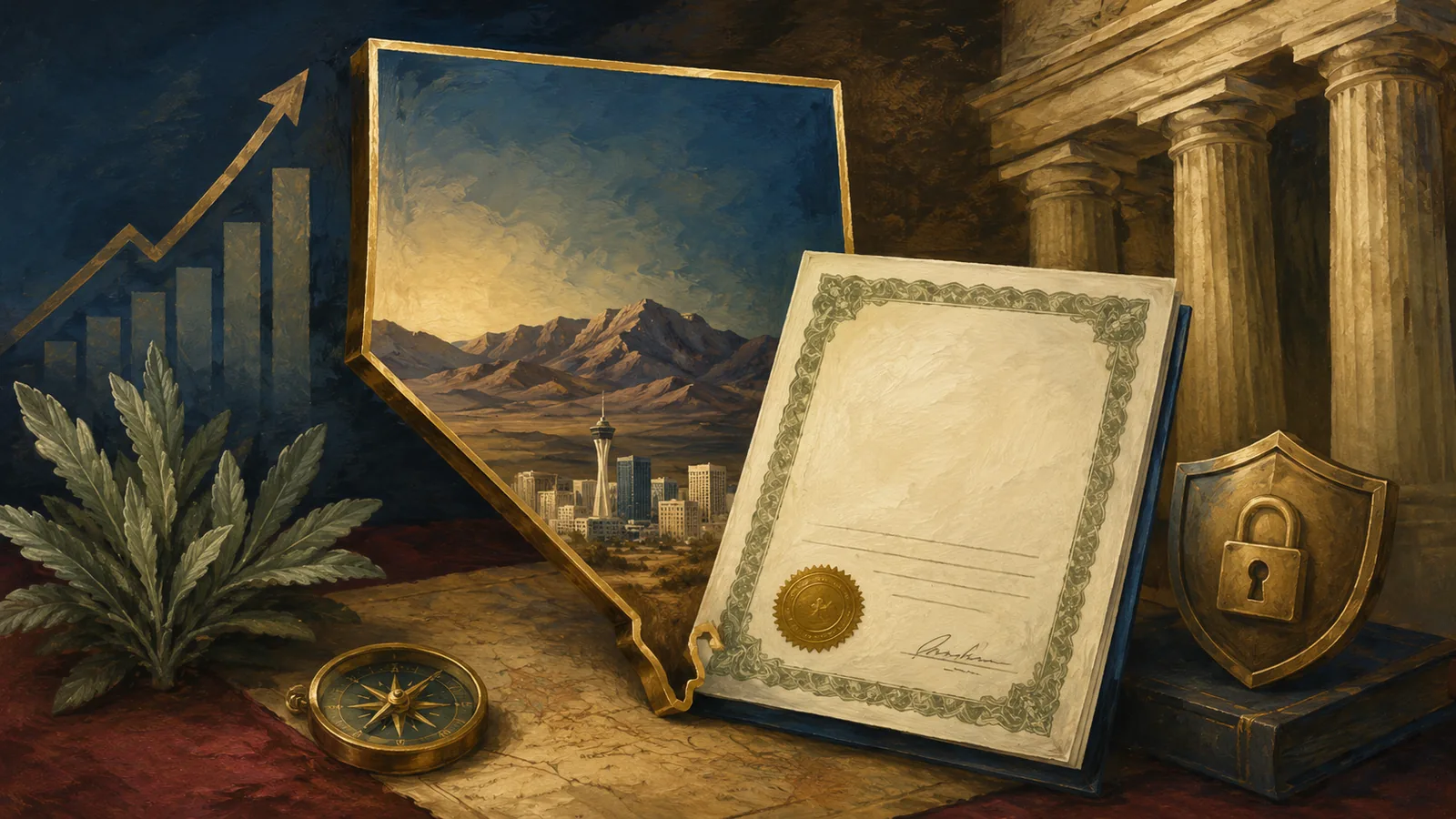The Nevada state outline with an LLC certificate, illustrating Nevada LLC benefits