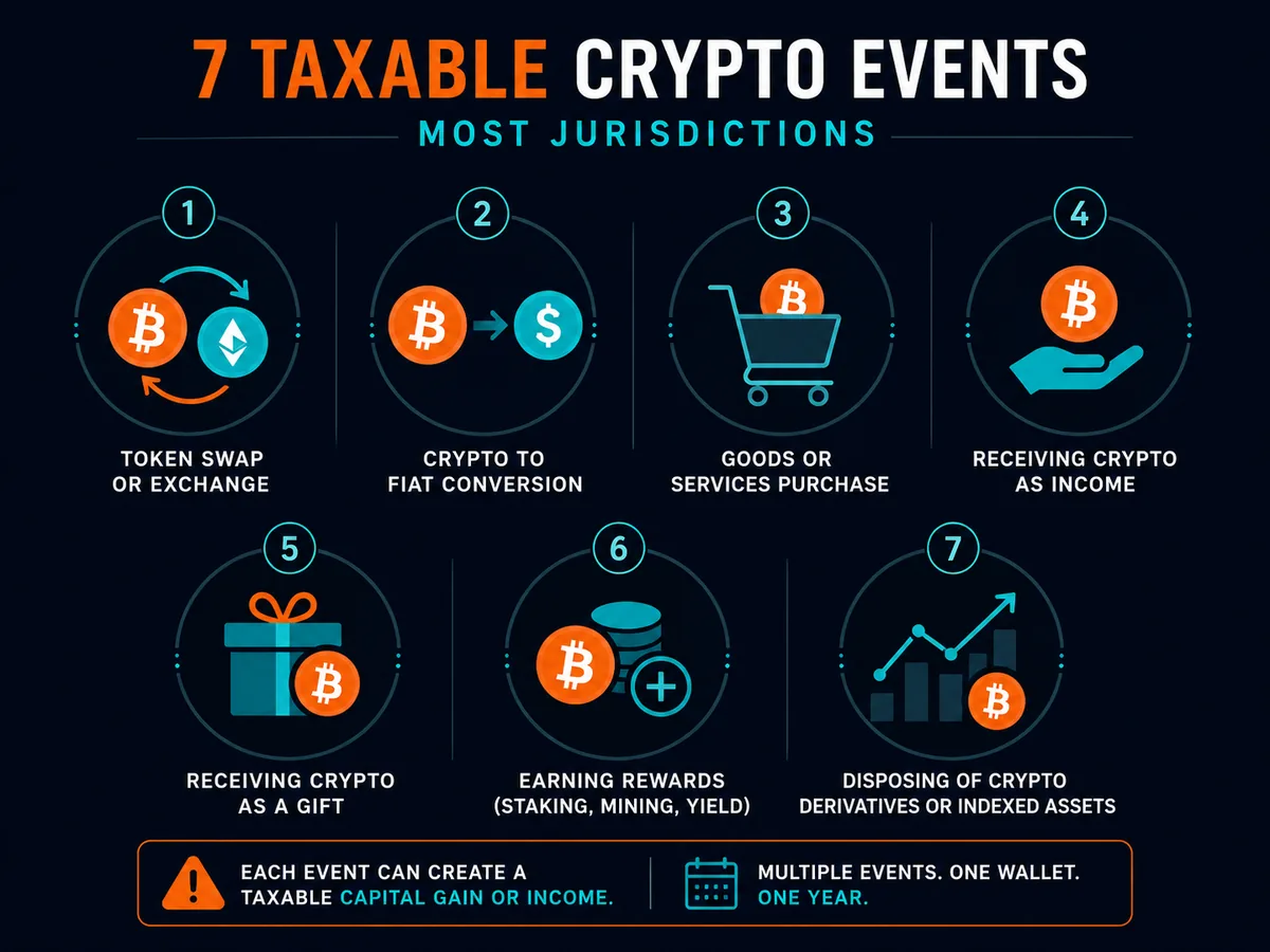 The seven categories of taxable crypto events in most jurisdictions