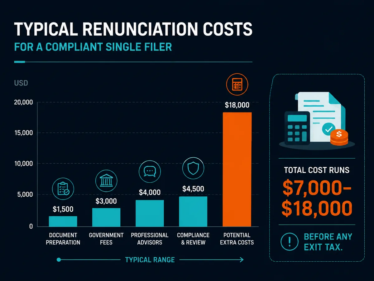 Bar chart of typical renunciation costs for a compliant single filer