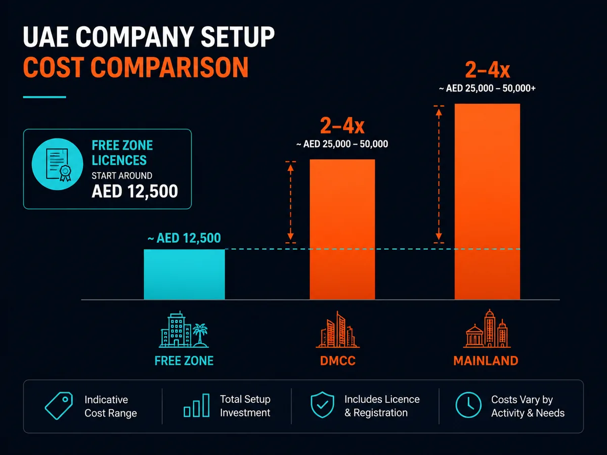 Bar chart comparing UAE company setup costs by structure