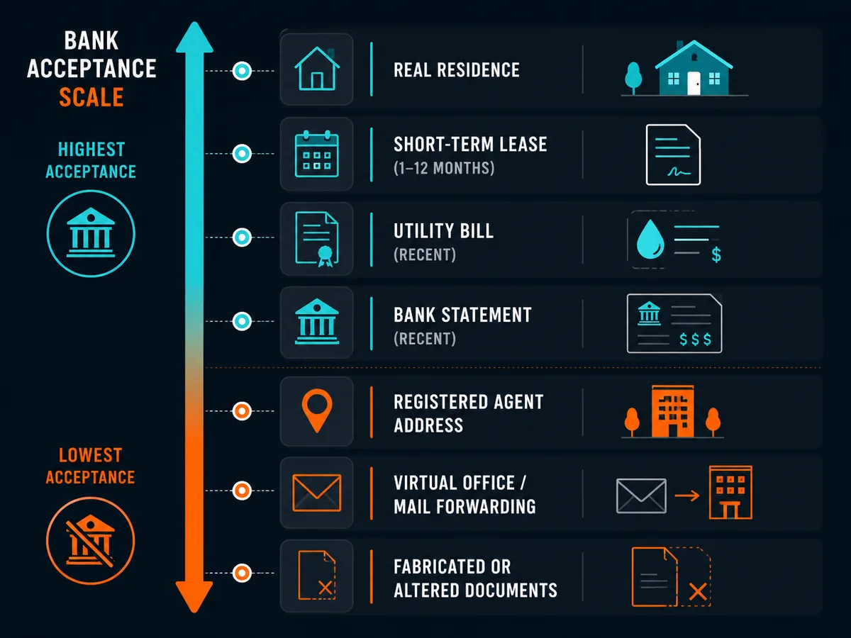 Bank acceptance scale for different US proof-of-address methods
