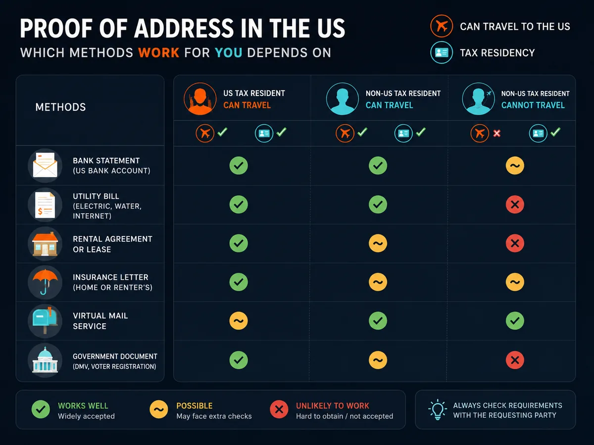 Methods of getting US proof of address compared across three audience segments