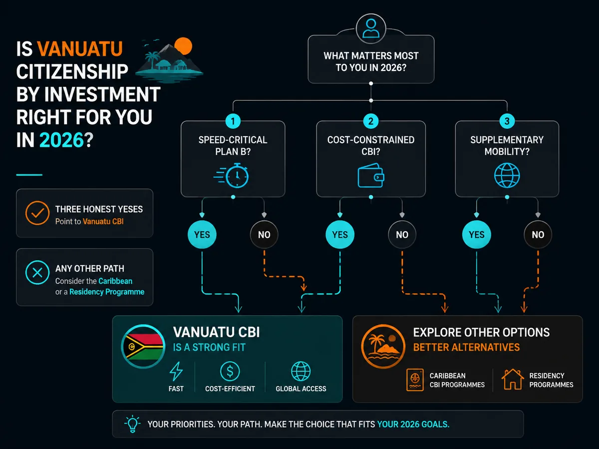 Decision tree for whether Vanuatu citizenship by investment is the right choice in 2026