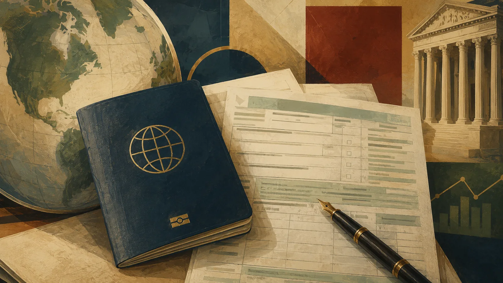 A passport and US tax Form 1040-NR illustrating nonresident alien status