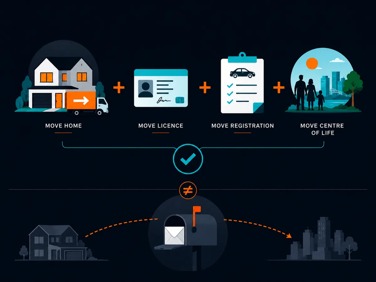 Changing domicile requires moving home, licence, registration and the centre of life