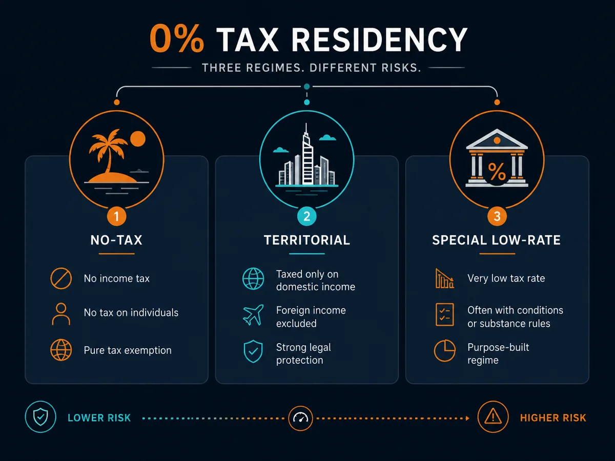 Three categories of low and zero tax residencies